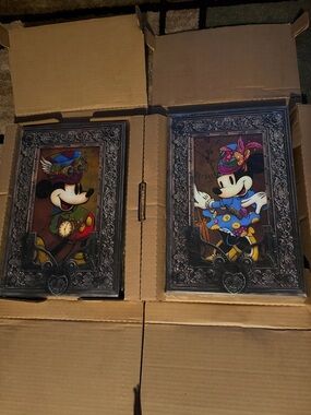 Mickey & Minnie Steampunk Framed Prints - Pair BN